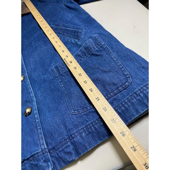 Vtg David Brooks Denim Chore Barn Jacket Suede Collar Womens Large Wool lining - Picture 6 of 16